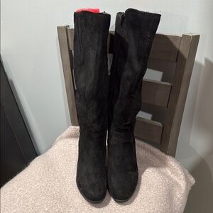 Black Suede Knee-High Boots